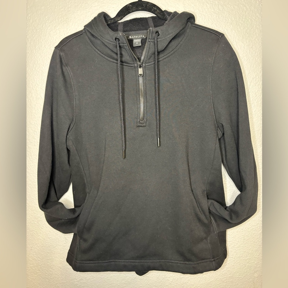 ATHLETA Cozy Karma Quarter Zip Hoodie Black Women’s M Pullover with pocket